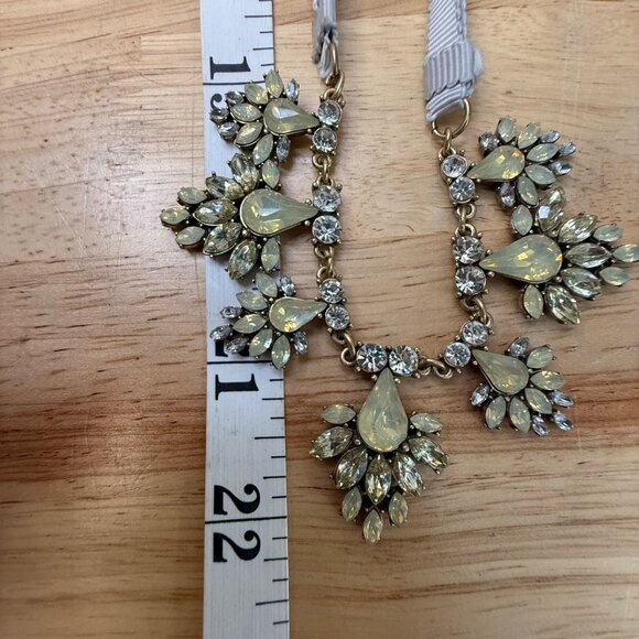 Statement Necklace With Rhinestone & Pale Yellow Gem Accents On Silver Ribbon - Picture 8 of 10